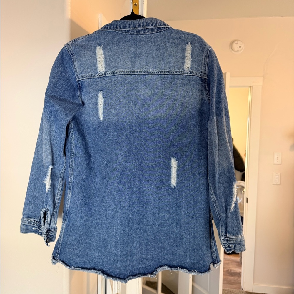 Denim Distressed Button-Front Jacket - Blue - Picture 4 of 4